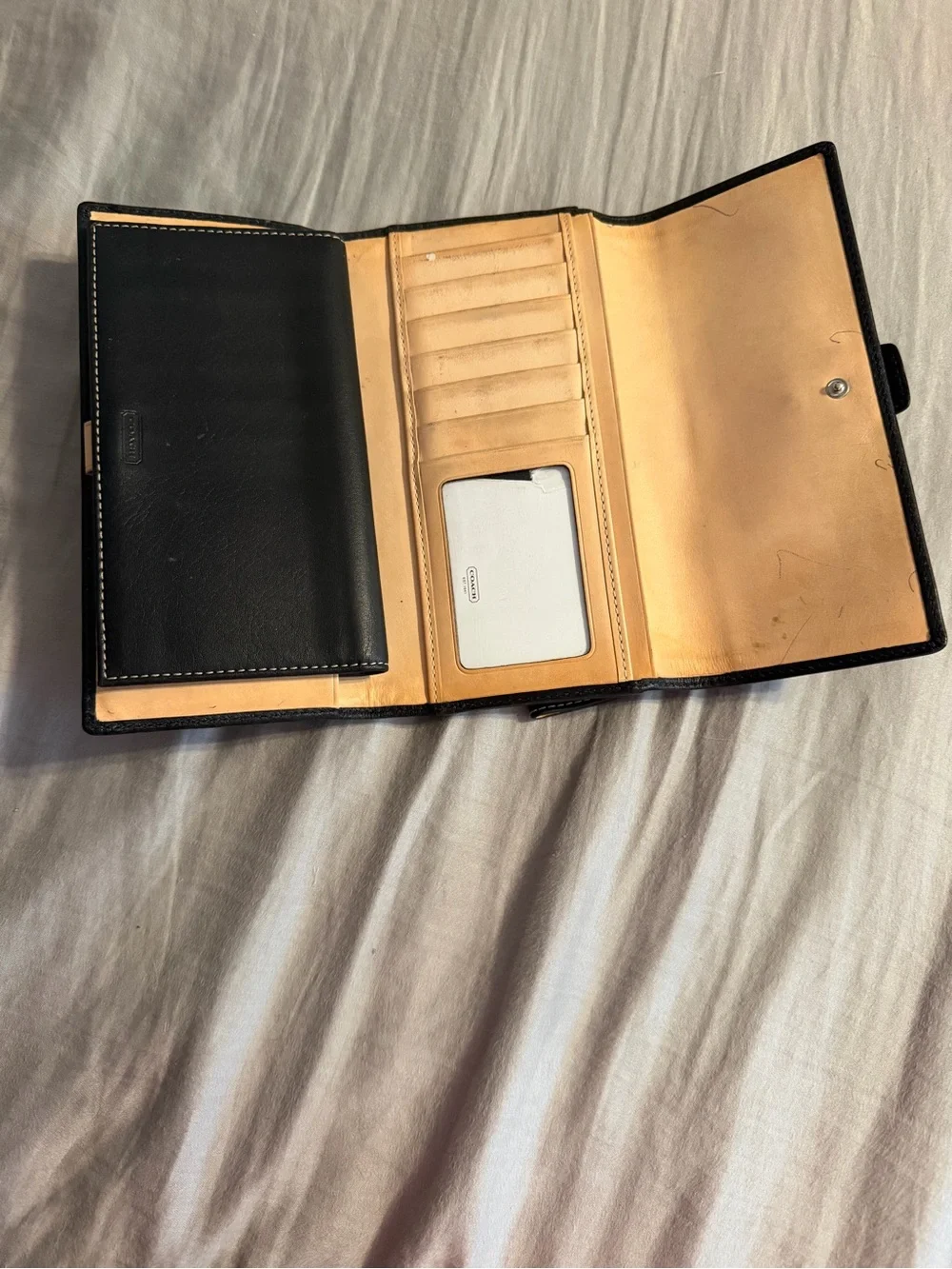 Coach Black Leather bilfold with Silver Hardware